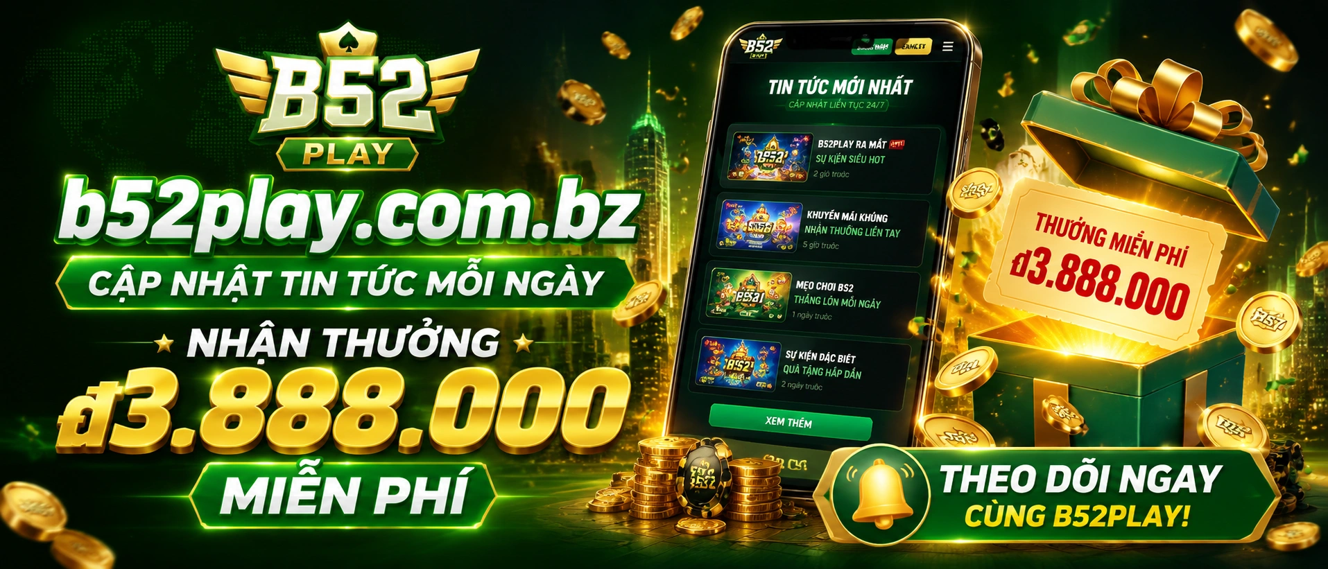 Màn hình cập nhật tin mới và chuyên mục trên b52play